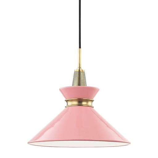 Kiki Small Pendant in Aged Brass / Pink