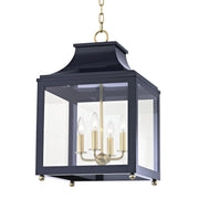 Leigh 4-Light Large Lantern Chandelier in Aged Brass / Navy