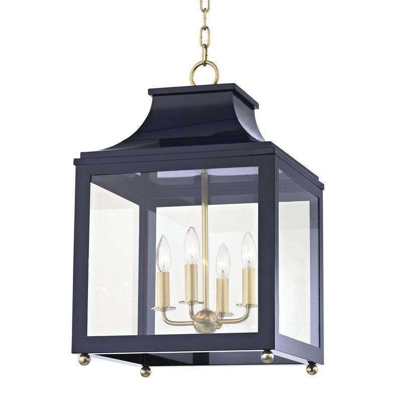 Leigh 4-Light Large Lantern Chandelier in Aged Brass / Navy