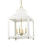 Leigh 4-Light Large Lantern Chandelier in Aged Brass / White