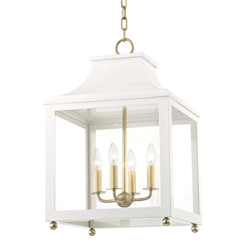Leigh 4-Light Large Lantern Chandelier in Aged Brass / White
