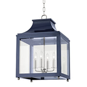 Leigh 4-Light Large Lantern Chandelier in Polished Nickel / Navy