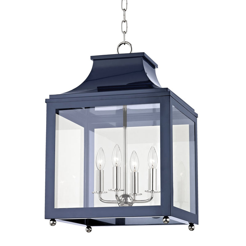 Leigh 4-Light Large Lantern Chandelier in Polished Nickel / Navy