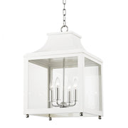 Leigh 4-Light Large Lantern Chandelier in Polished Nickel / White