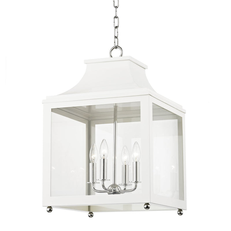 Leigh 4-Light Large Lantern Chandelier in Polished Nickel / White
