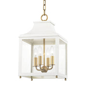 Leigh 4-Light Small Lantern Chandelier in Aged Brass / White