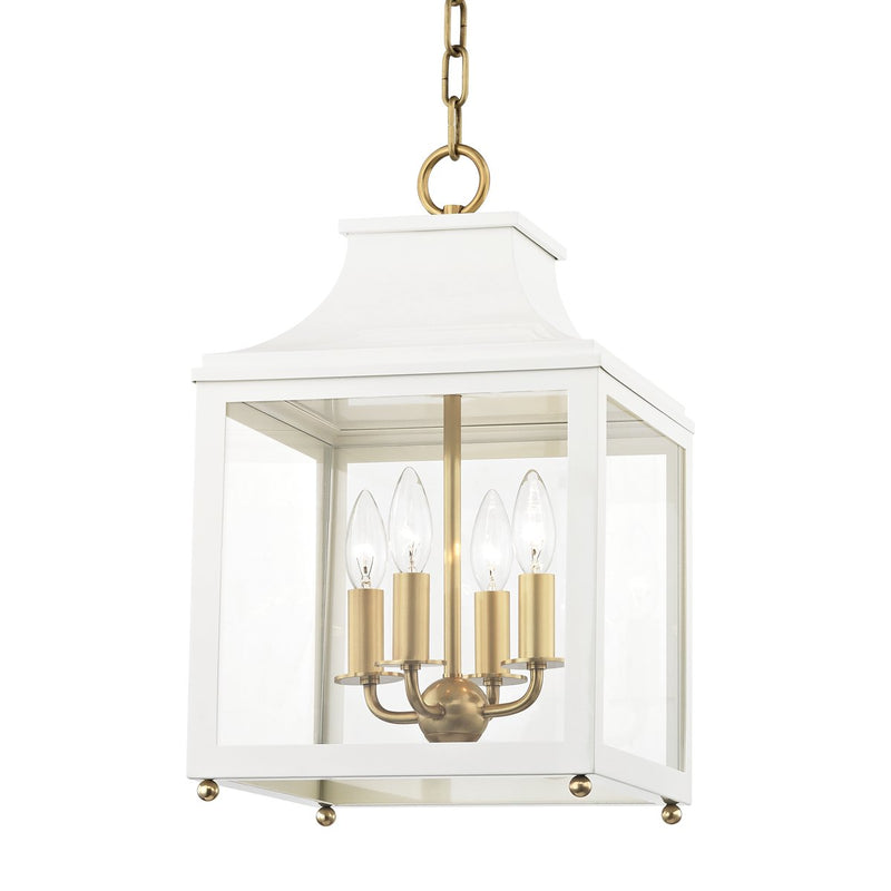 Leigh 4-Light Small Lantern Chandelier in Aged Brass / White