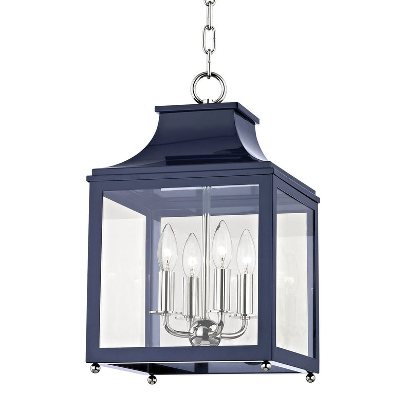 Leigh 4-Light Small Lantern Chandelier in Polished Nickel / Navy