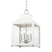 Leigh 4-Light Small Lantern Chandelier in Polished Nickel / White