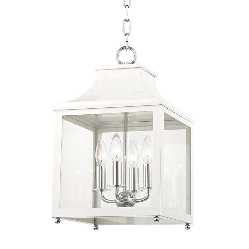 Leigh 4-Light Small Lantern Chandelier in Polished Nickel / White