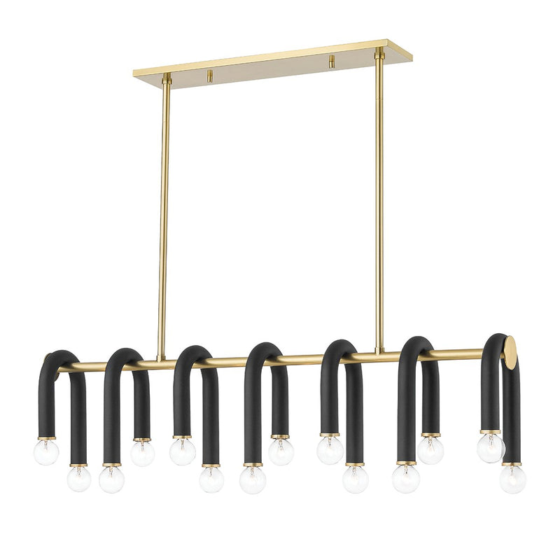 Whit 14-Light Linear Chandelier in Aged Brass / Black