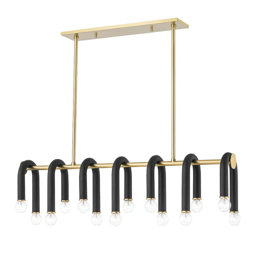 Whit 14-Light Linear Chandelier in Aged Brass / Black