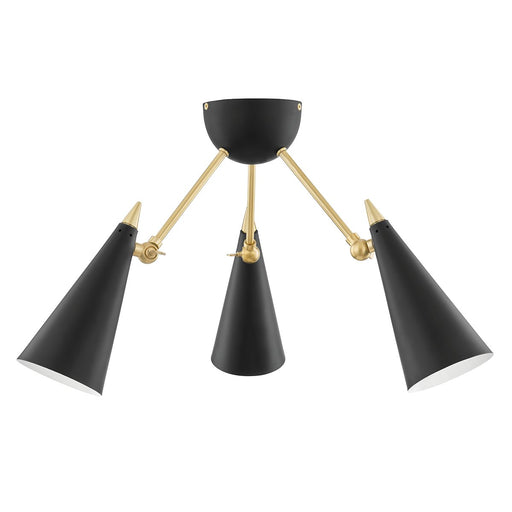 Moxie 3-Light Semi-Flush Mount in Aged Brass / Black