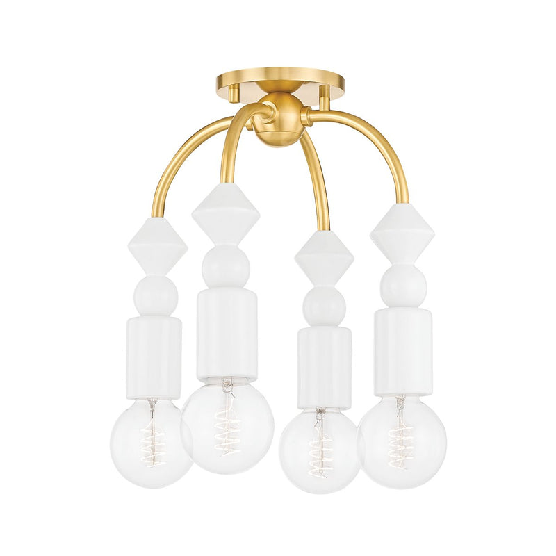 Flora 4-Light Semi-Flush Mount in Aged Brass