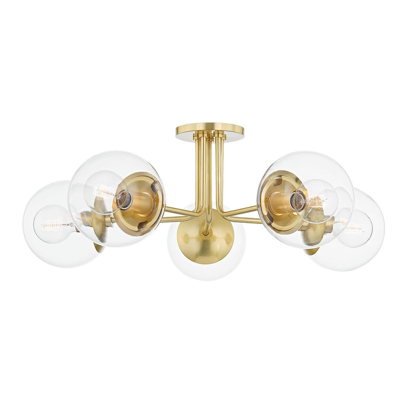 Meadow 5-Light Semi-Flush Mount in Aged Brass