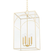 Addison Large 4-Light Chandelier in Aged Brass / Texture Cream