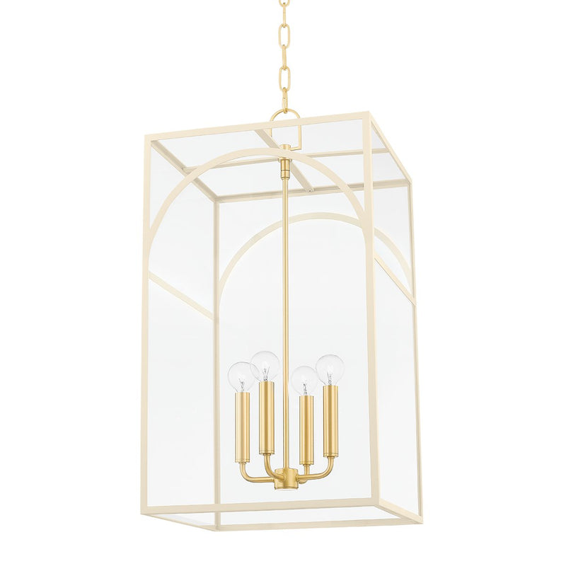 Addison Large 4-Light Chandelier in Aged Brass / Texture Cream