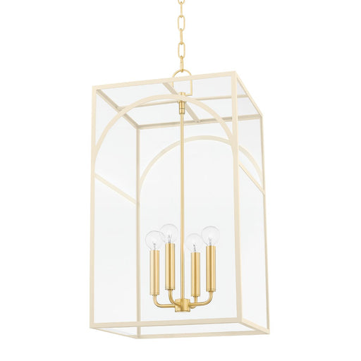 Addison Large 4-Light Chandelier in Aged Brass / Texture Cream