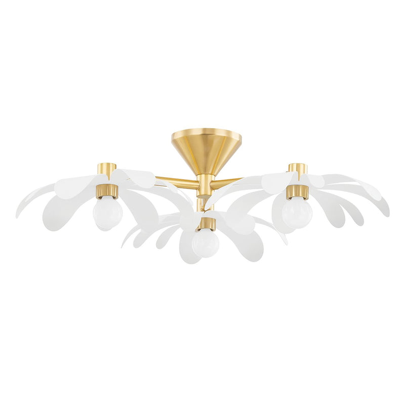 Twiggy 3-Light Semi-Flush Mount in Aged Brass / Texture White