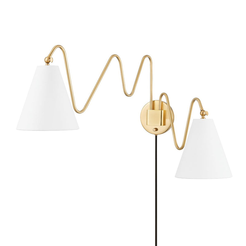 Onda 2-Light Plug-In Wall Sconce in Aged Brass