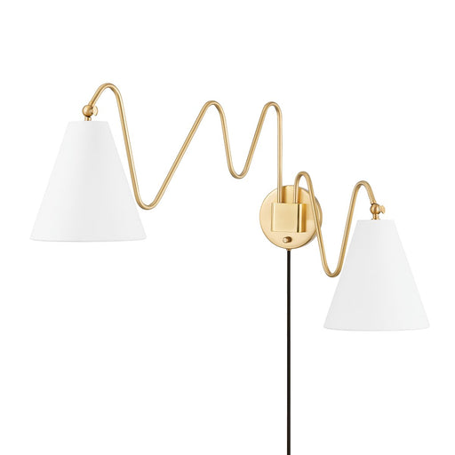 Onda 2-Light Plug-In Wall Sconce in Aged Brass