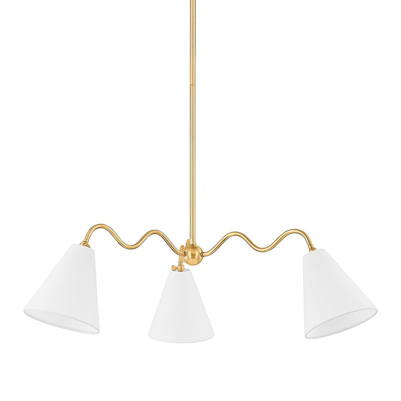Onda 3-Light Chandelier in Aged Brass