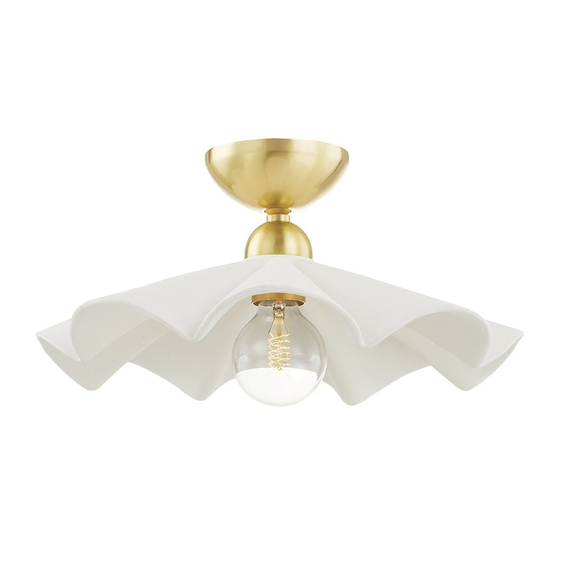 Maisie Semi-Flush Mount in Aged Brass / Ceramic Rough Texture White