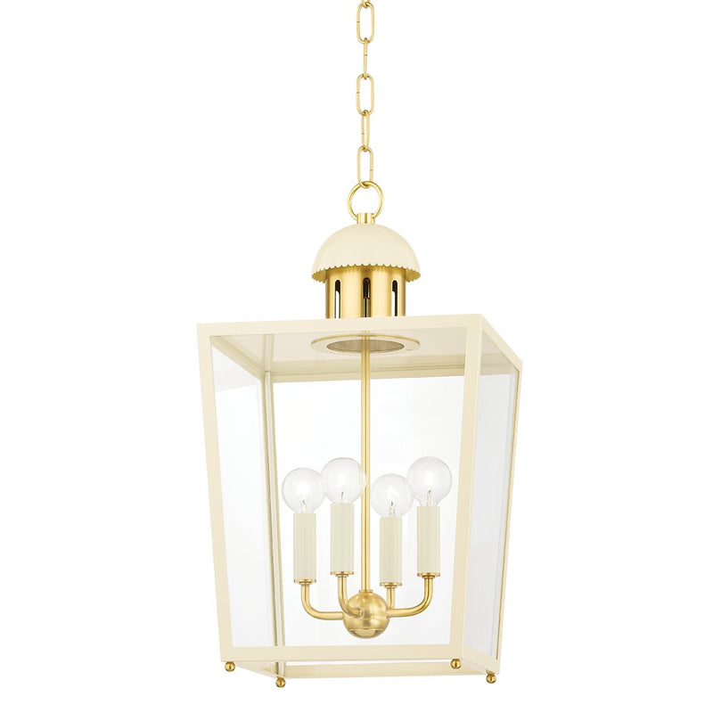 June 4-Light Lantern Pendant in Aged Brass / Soft Cream
