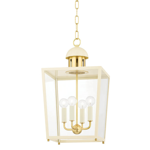 June 4-Light Lantern Pendant in Aged Brass / Soft Cream
