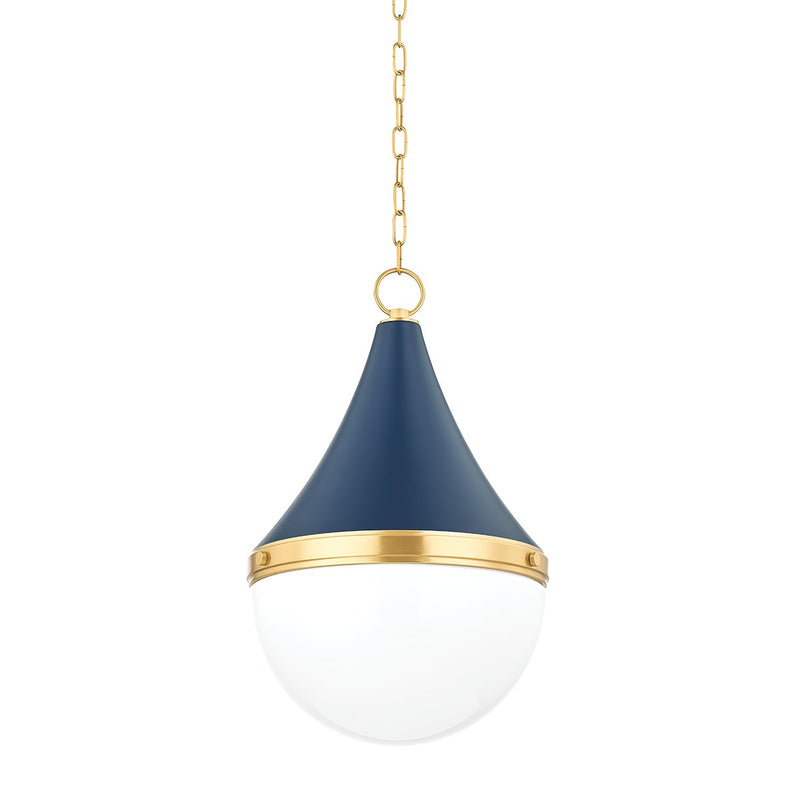 Ciara Large Pendant in Aged Brass / Soft Navy