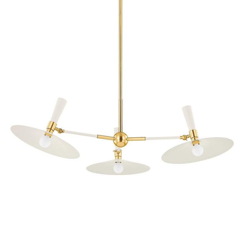 Milena 3-Light Chandelier in Aged Brass / Soft Cream