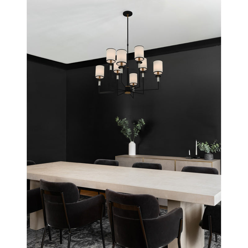 Hatfield 8 Light 33.25" Chandelier in Black Forged + Vibrant Gold in a room setting