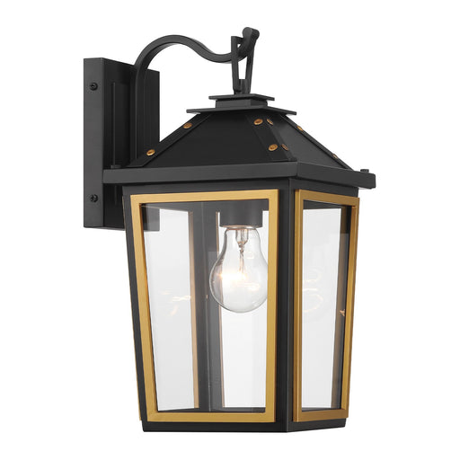 Hawkins 1 Light 7.25" Outdoor Sconce in Matte Black + Textured Gold