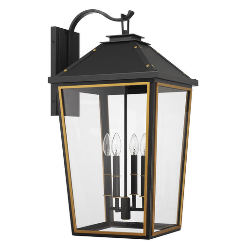 Hawkins 4 Light 15" Outdoor Sconce in Matte Black + Textured Gold