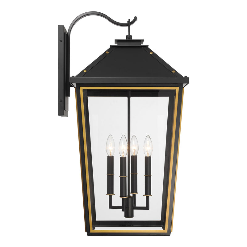 Hawkins 4 Light 15" Outdoor Sconce in Matte Black + Textured Gold