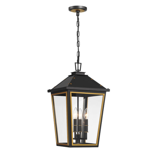Hawkins 4 Light 12" Outdoor Pendant in Matte Black + Textured Gold