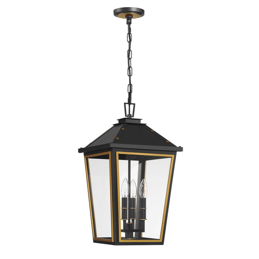 Hawkins 4 Light 12" Outdoor Pendant in Matte Black + Textured Gold