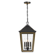 Hawkins 4 Light 12" Outdoor Pendant in Matte Black + Textured Gold
