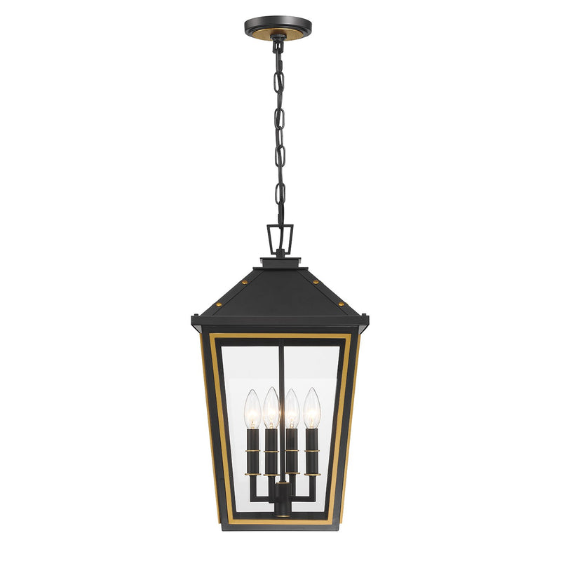 Hawkins 4 Light 12" Outdoor Pendant in Matte Black + Textured Gold