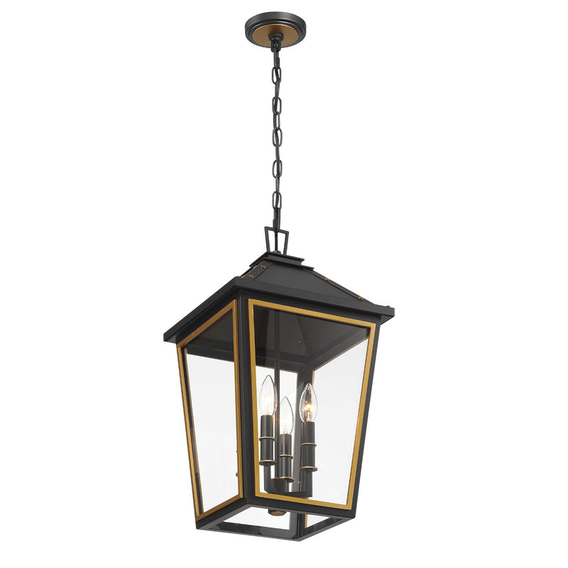 Hawkins 4 Light 12" Outdoor Pendant in Matte Black + Textured Gold