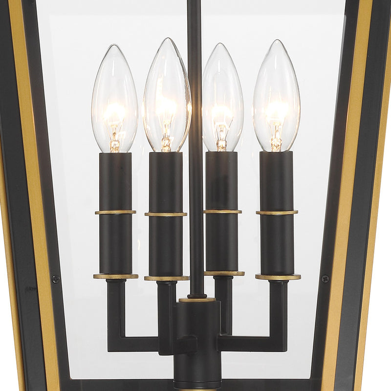 Hawkins 4 Light 12" Outdoor Pendant in Matte Black + Textured Gold