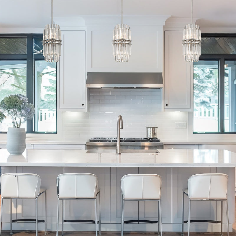 Hayes 4 Light 8" Pendant in Polished Nickel in a room setting