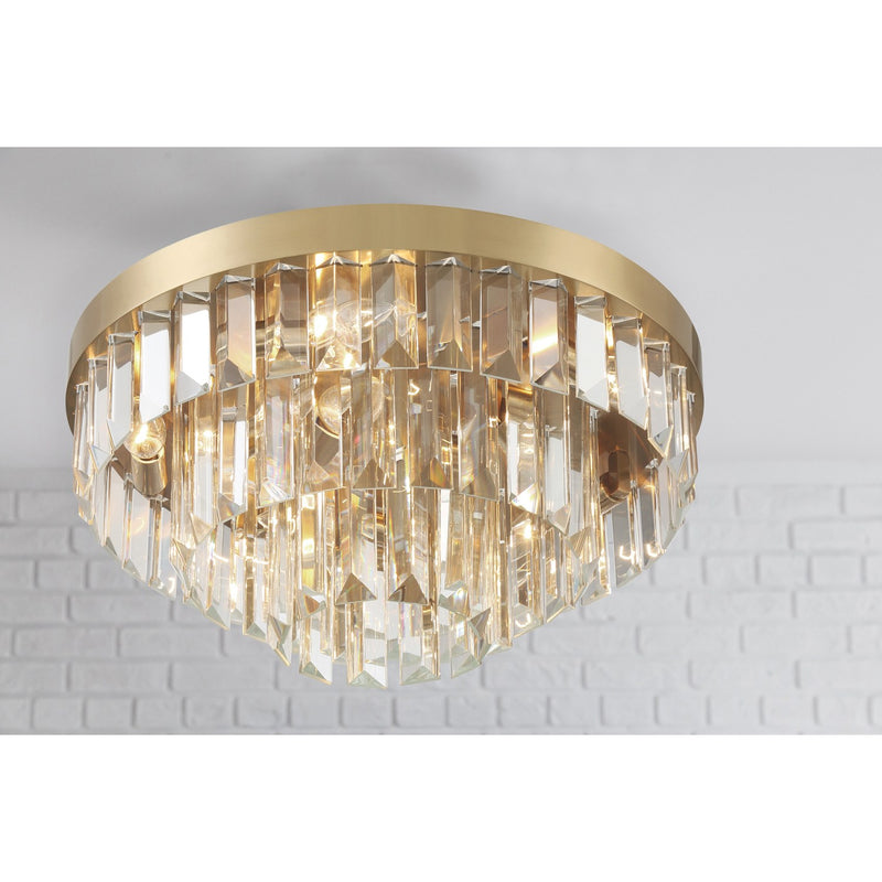 Hayes 8 Light 18" Flush Mount in Aged Brass in a room setting