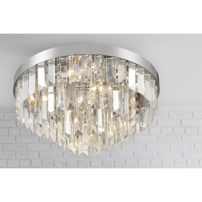 Hayes 8 Light 18" Flush Mount in Polished Nickel in a room setting