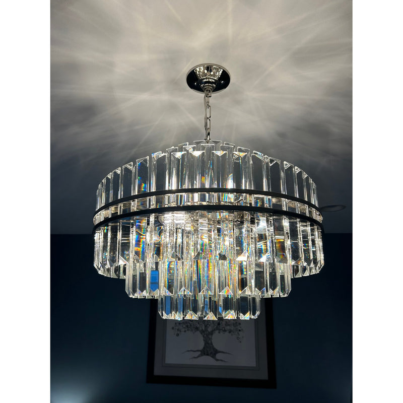 Hayes 12 Light 22" Pendant in Polished Nickel in a room setting