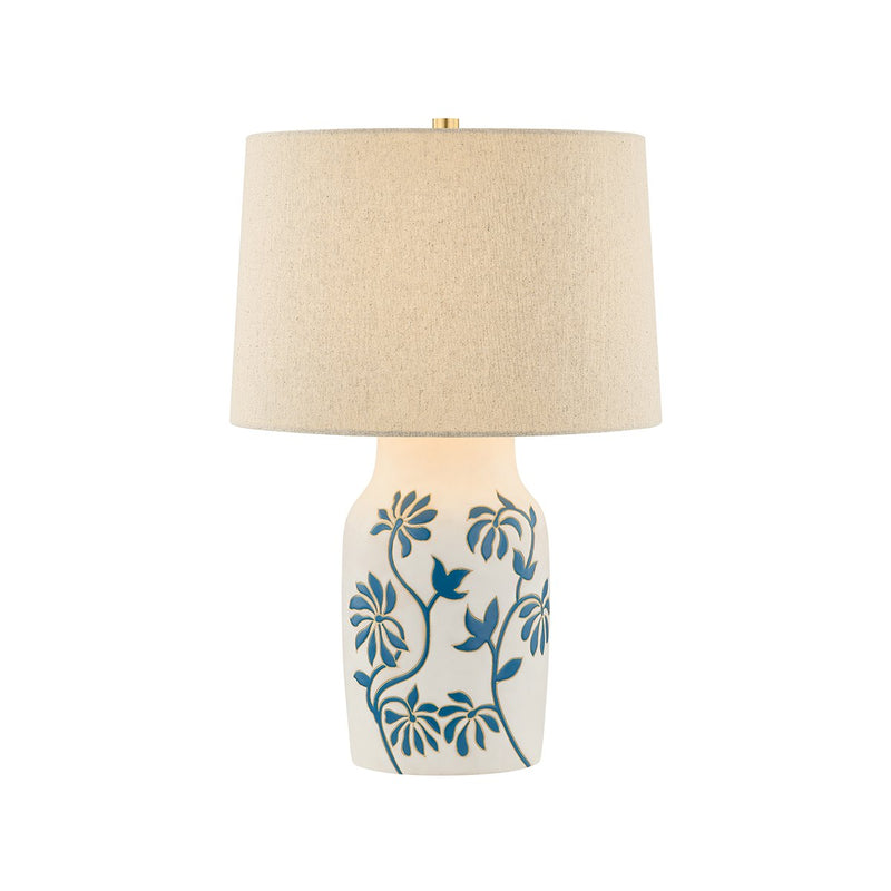 Yazmeen Table Lamp in Aged Brass / Ceramic Whitney Floral