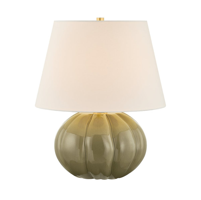 Beata Table Lamp in Aged Brass / Ceramic Harbour Grey Cackle