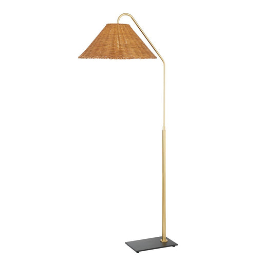 Lauren Rattan Shade Floor Lamp in Aged Brass / Texture Black