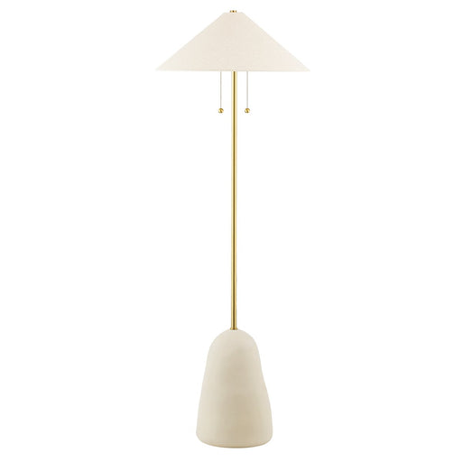 Maia 2-Light Floor Lamp in Aged Brass / Ceramic Texture Beige