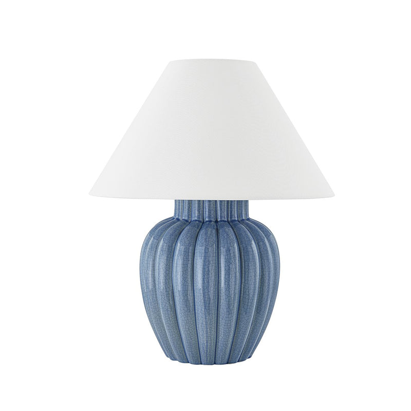 Clarendon Table Lamp in Aged Brass / Ceramic Soft Arctic Blue